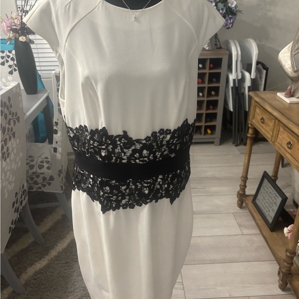 New York & Company White Dress with Black Lace
